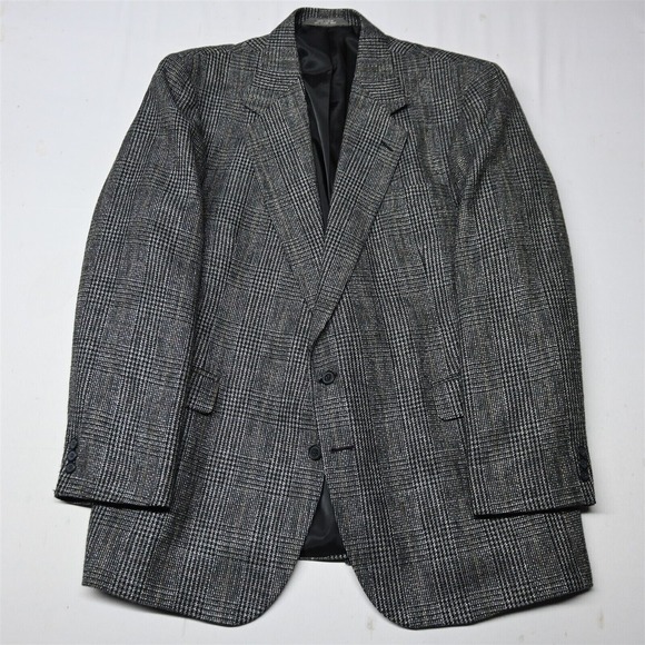 Vtg Haggar 48L Gray Glenn Check Plaid Tweed Mens Blazer Sport Coat Jacket